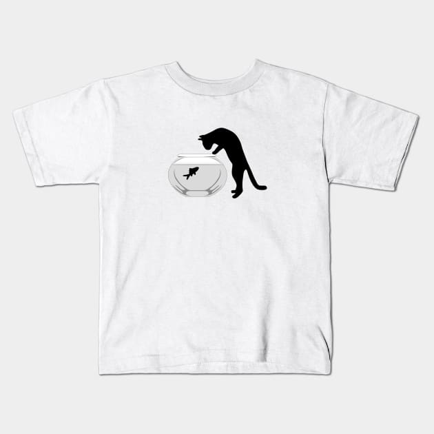 Cat with Fish Bowl Kids T-Shirt by WarriorWoman